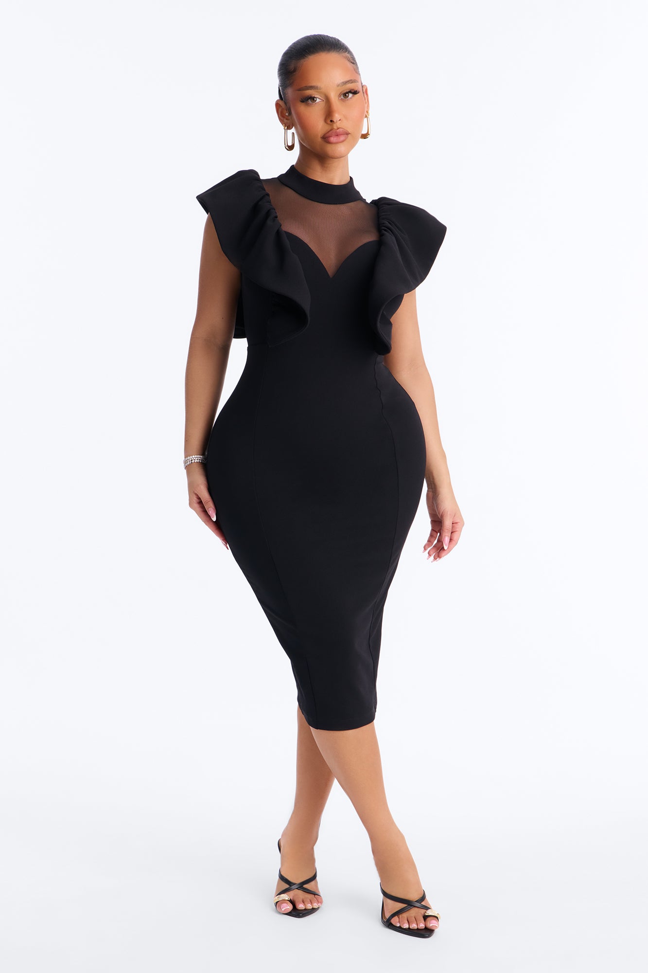 Living Richly Ruffle Midi Dress - Black