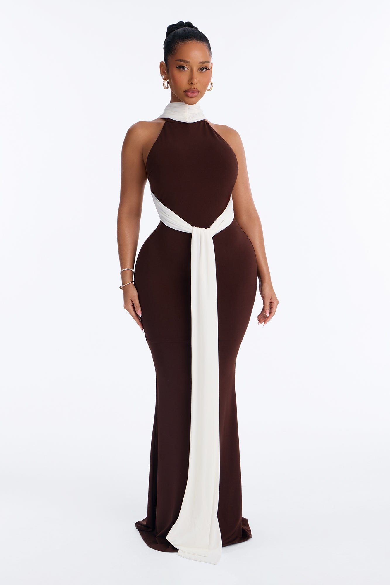 Nicole Colorblock Maxi Dress - Brown/combo