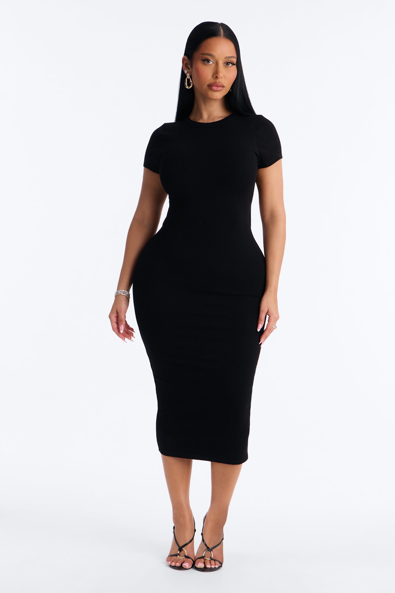 Sasha Snatched Midi Dress - Black