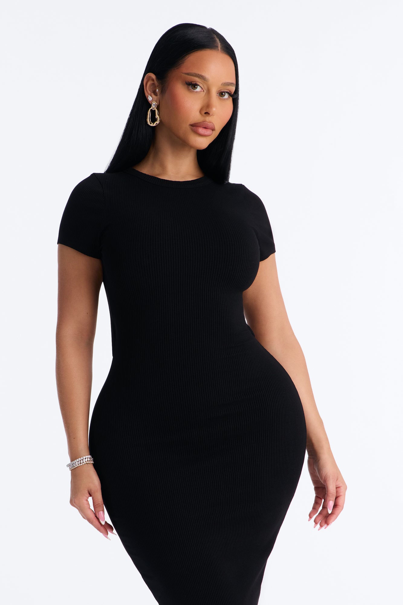 Sasha Snatched Midi Dress - Black