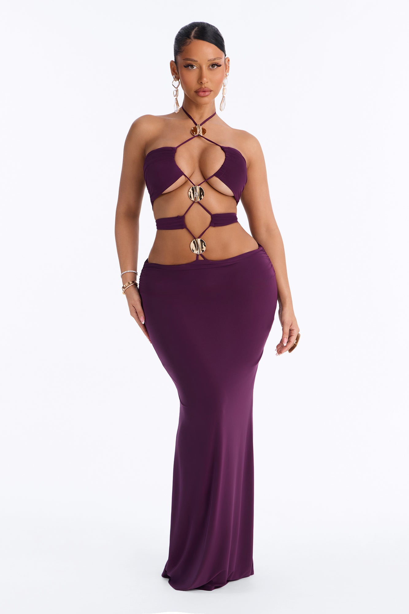 Kelsie Cut Out Maxi Dress - Plum