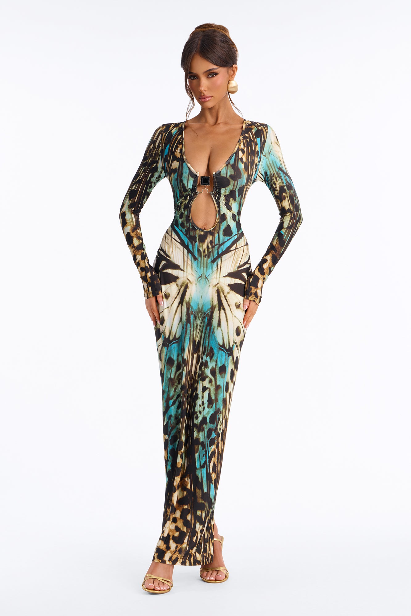 Midnight Desire Long Sleeve Maxi Dress - Blue/combo