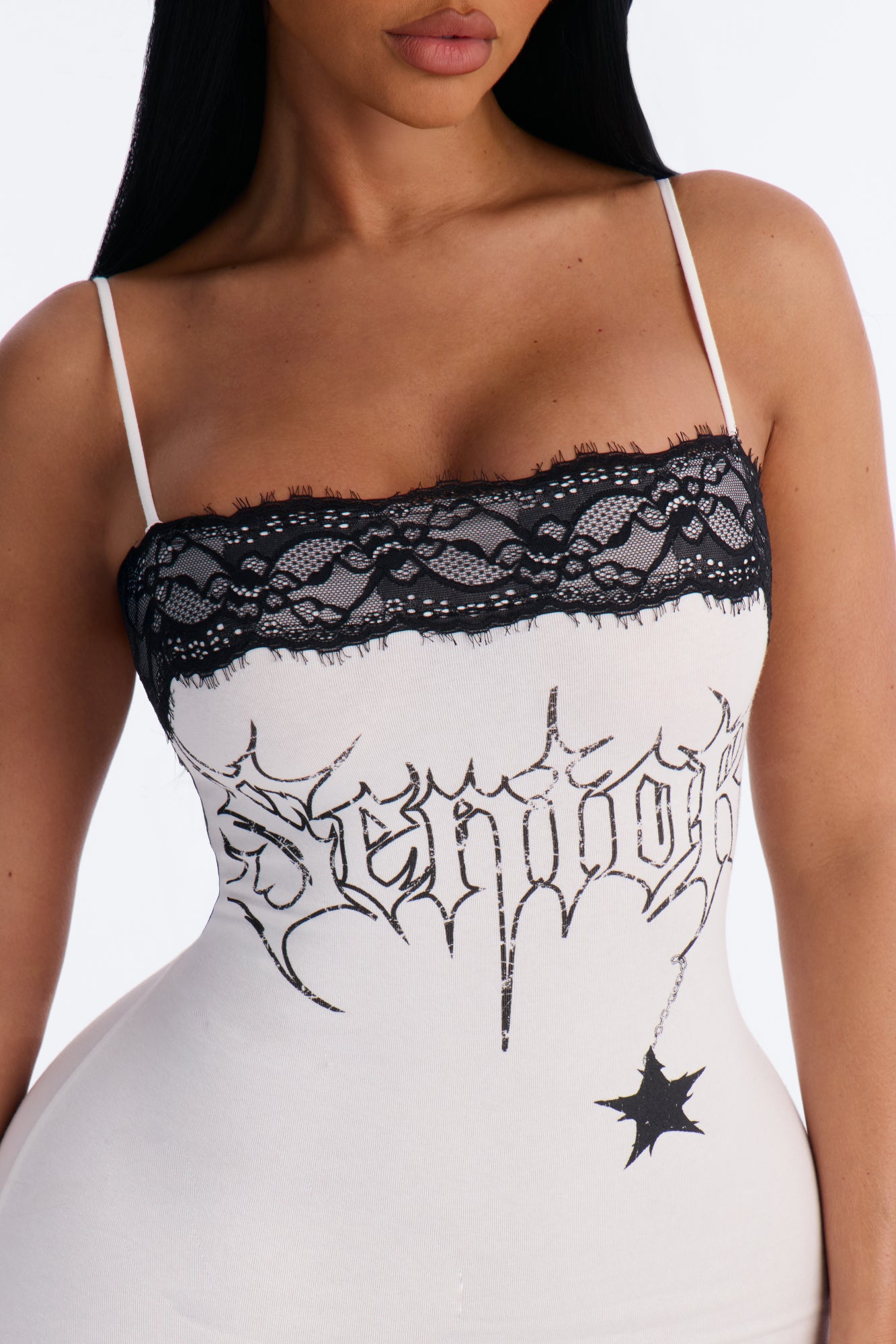 High Status Lace Trim Cotton Mini Dress - White/Black
