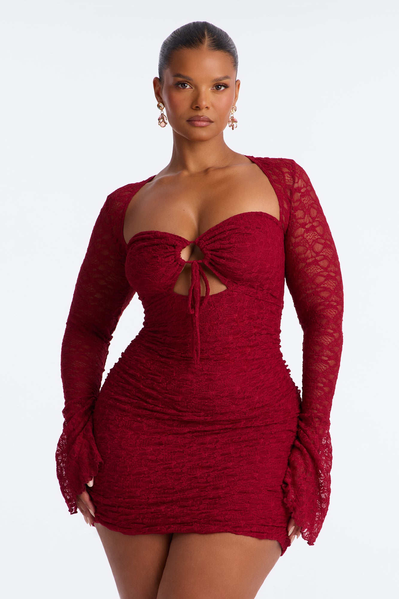 Saffron Lace Micro Mini Dress - Burgundy