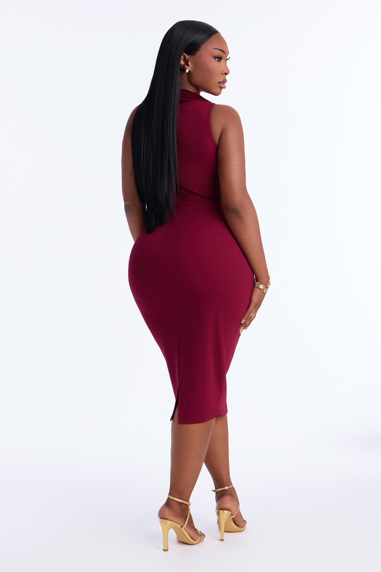 Mackenzie Double Breasted Crepe Knit Midi Dress - Wine
