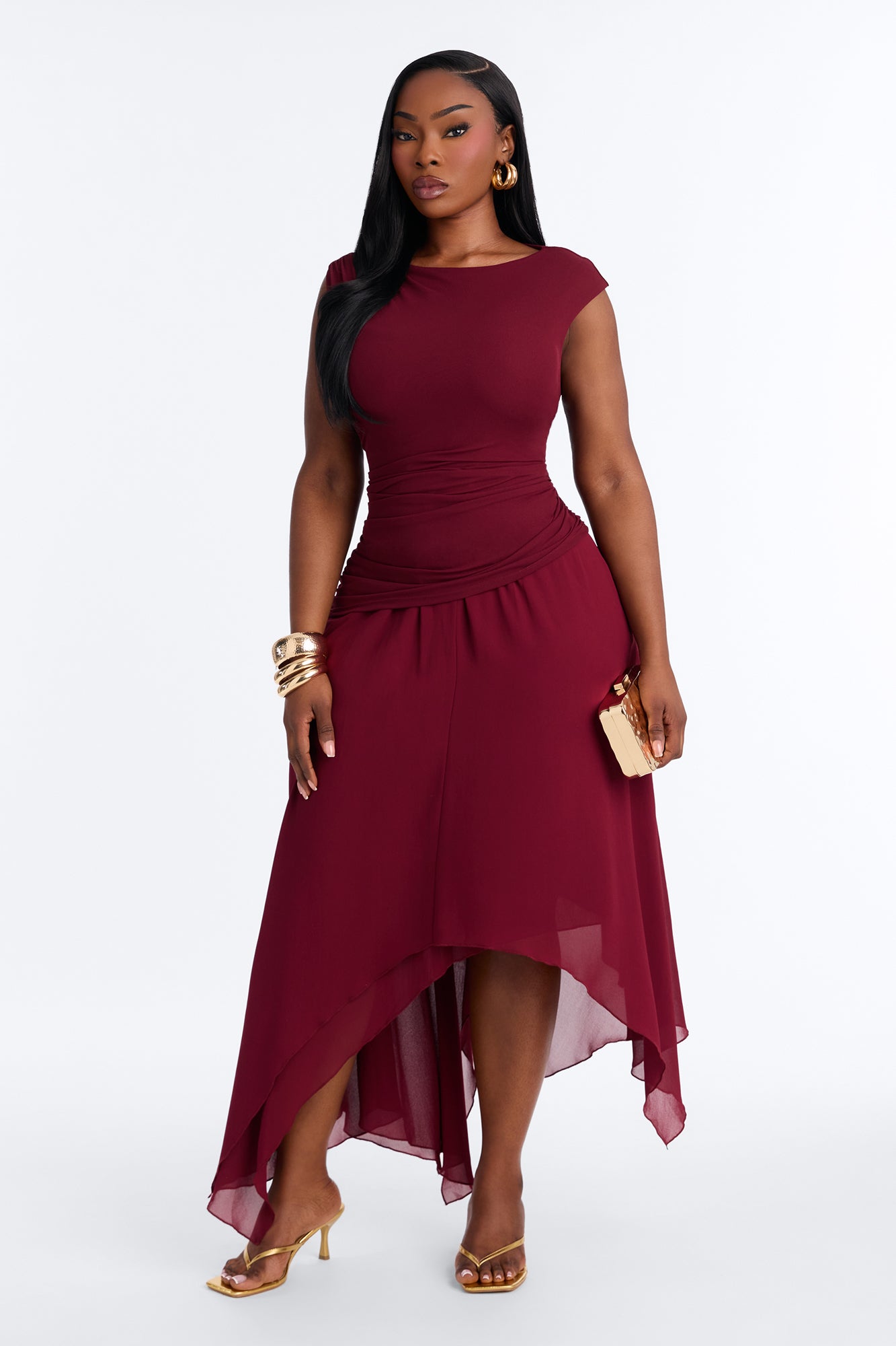 Roxi Mesh Midi Dress - Wine