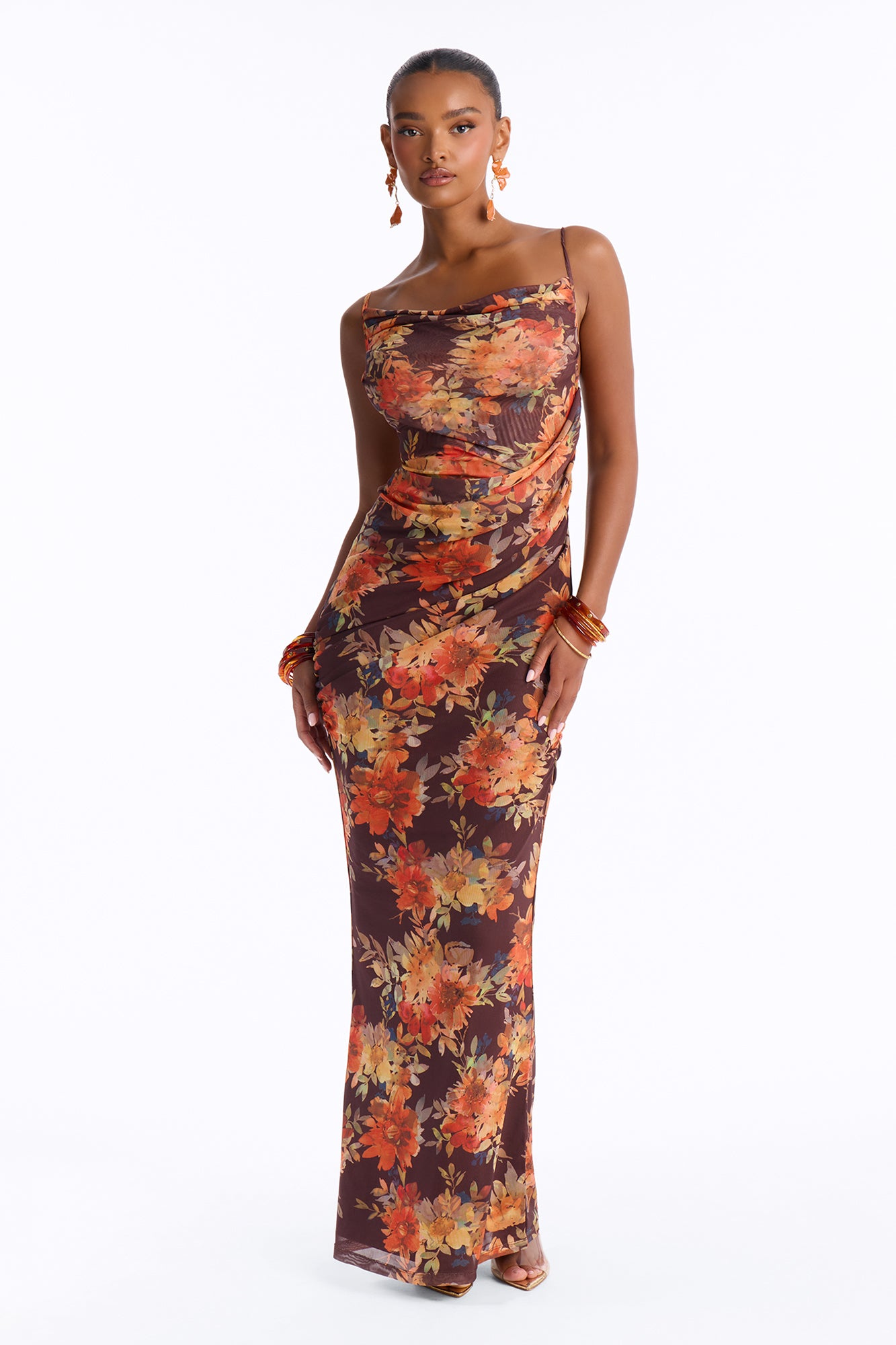 Garden Daydream Cut Out Mesh Maxi Dress - Brown/combo
