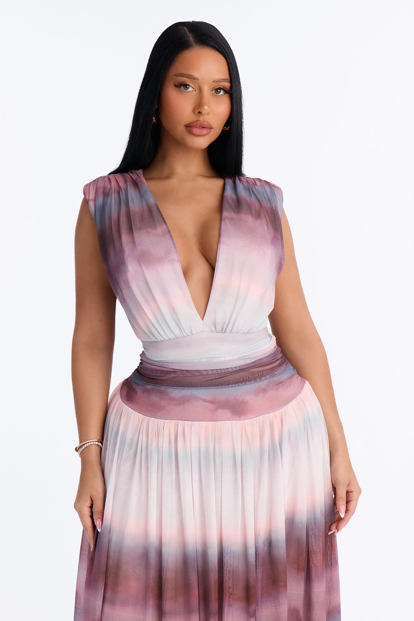 Classic Chic Mesh Maxi Dress - Mauve/combo