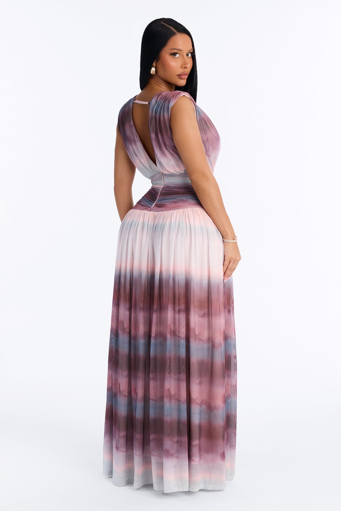 Classic Chic Mesh Maxi Dress - Mauve/combo