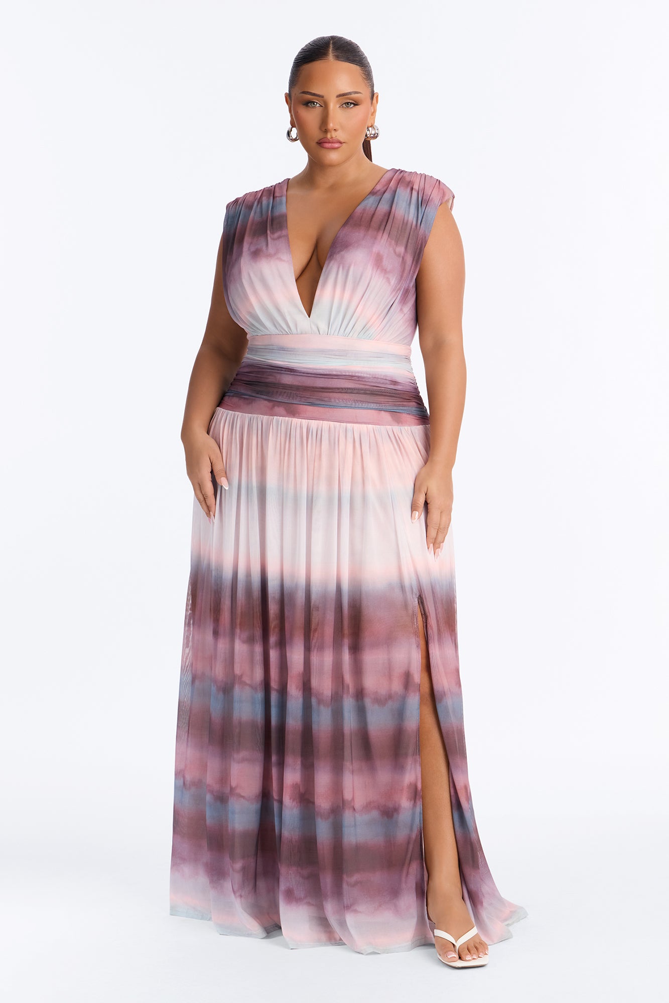 Classic Chic Mesh Maxi Dress - Mauve/combo