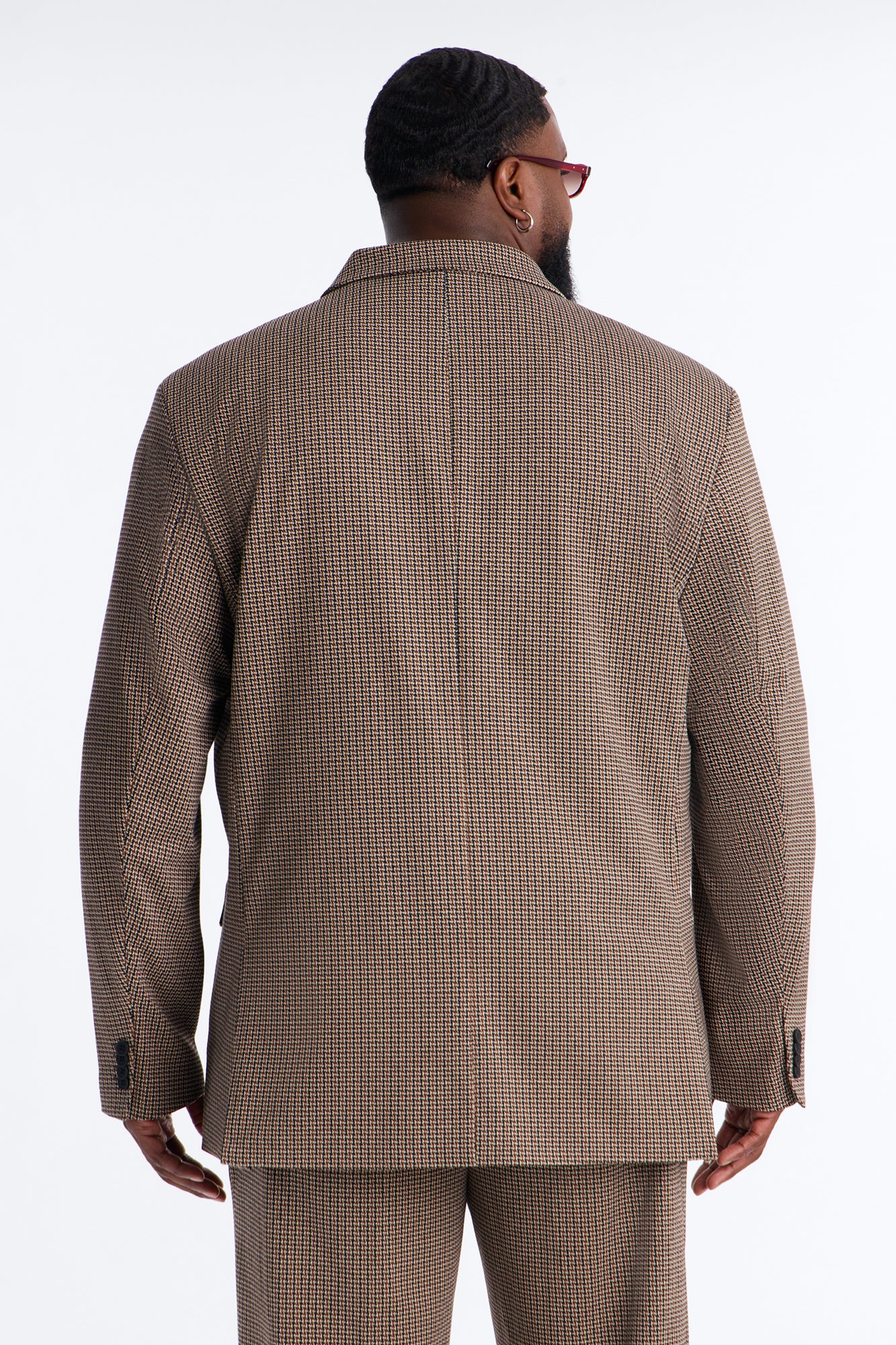 Executive Houndstooth Double Breasted Blazer - Brown