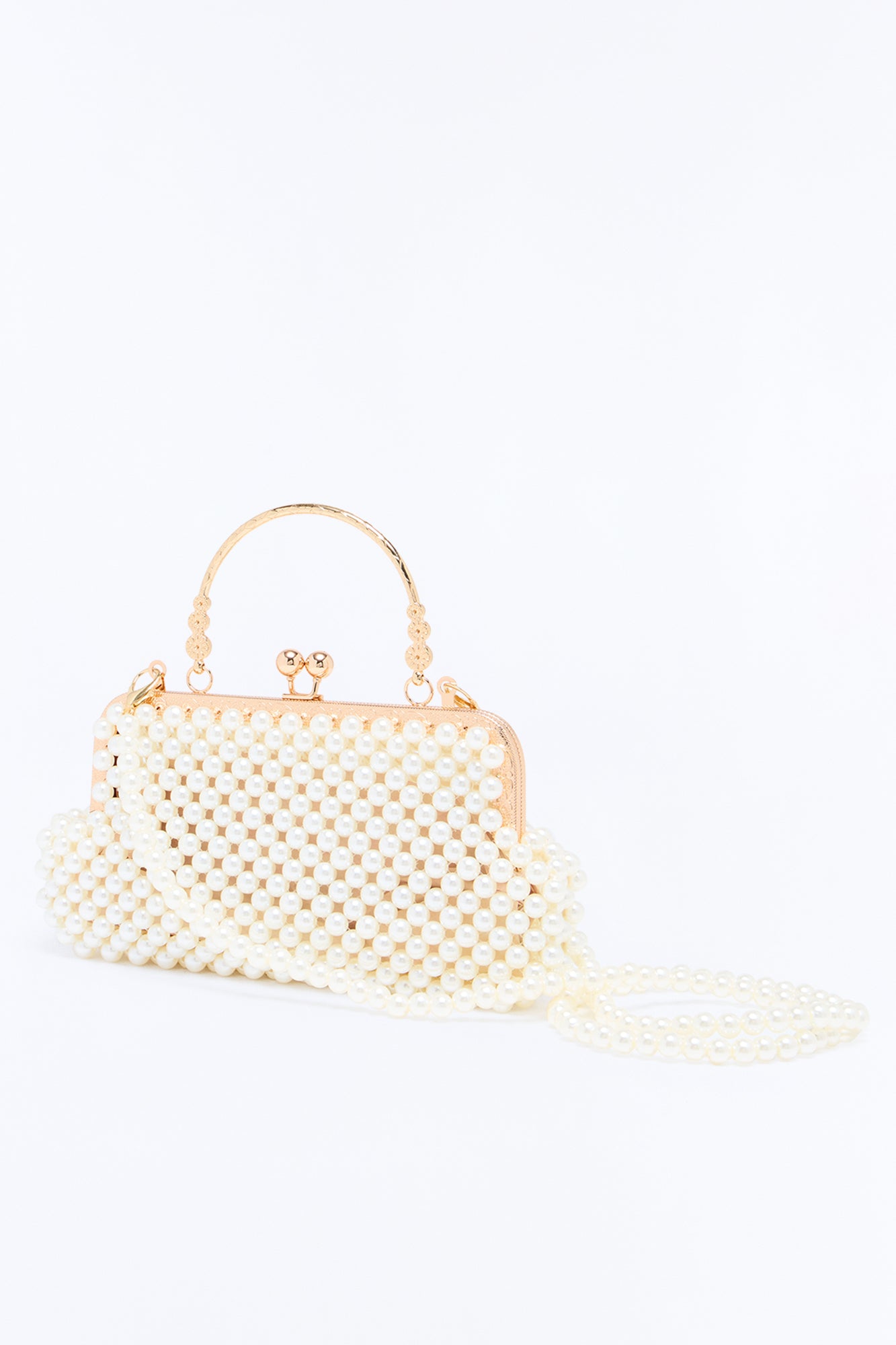 Pearls Club Beaded Satchel Handbag - White