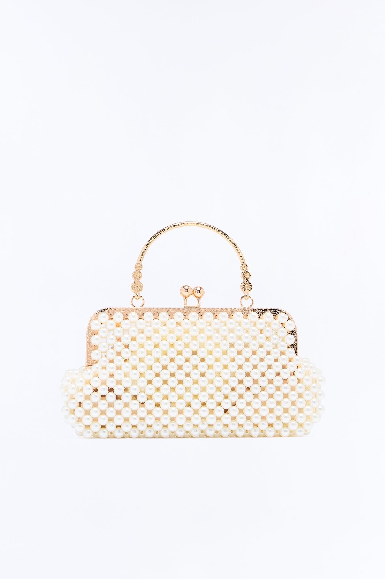 Pearls Club Beaded Satchel Handbag - White
