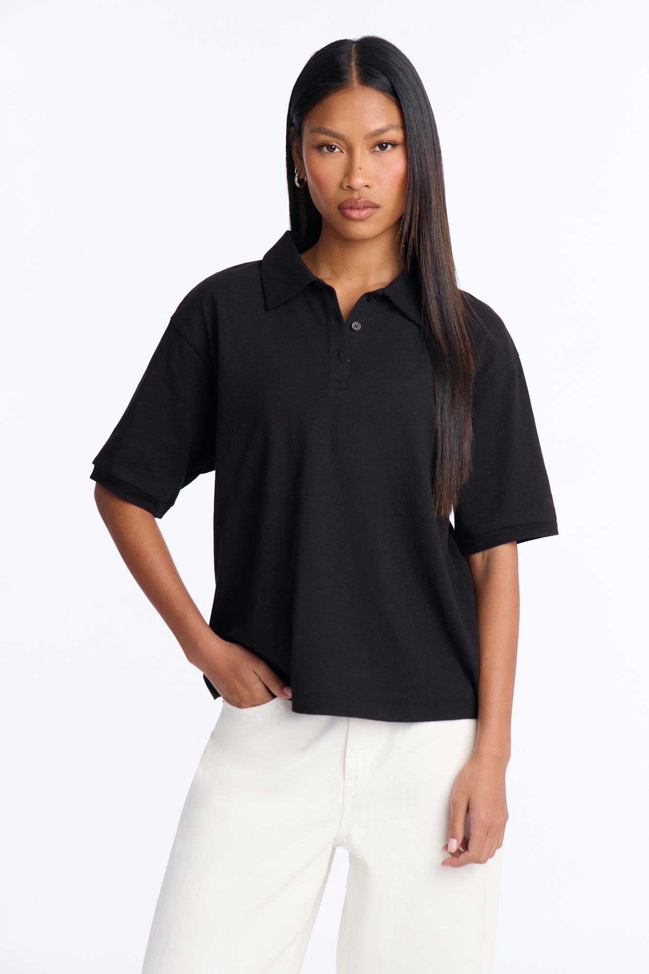 Chelley Relaxed Fit Polo Shirt - Black