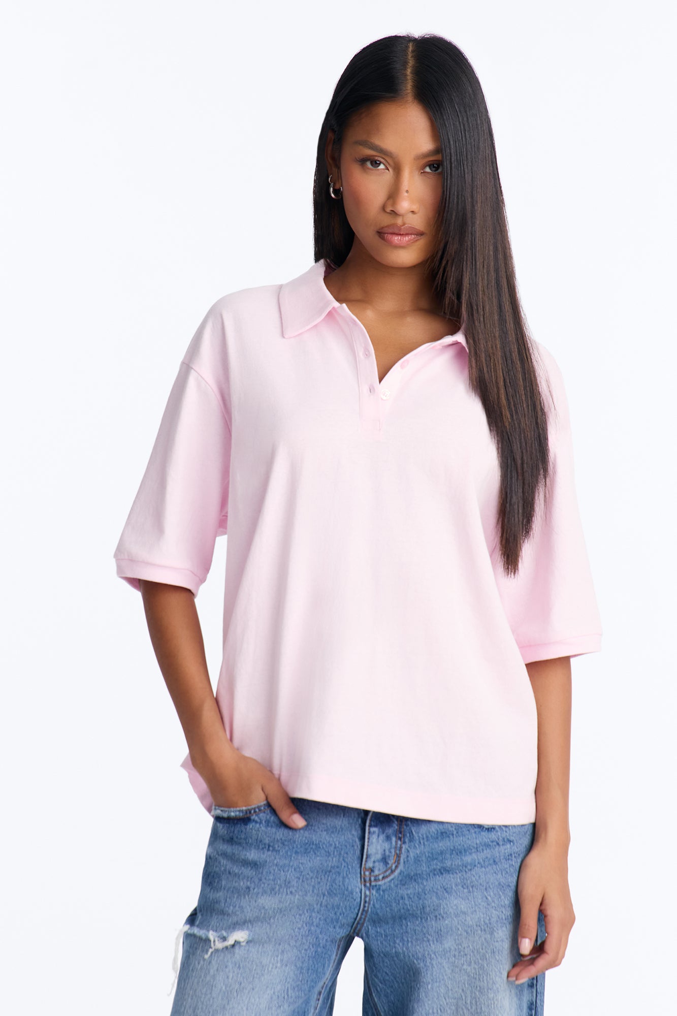 Chelley Relaxed Fit Polo Shirt - Light Pink