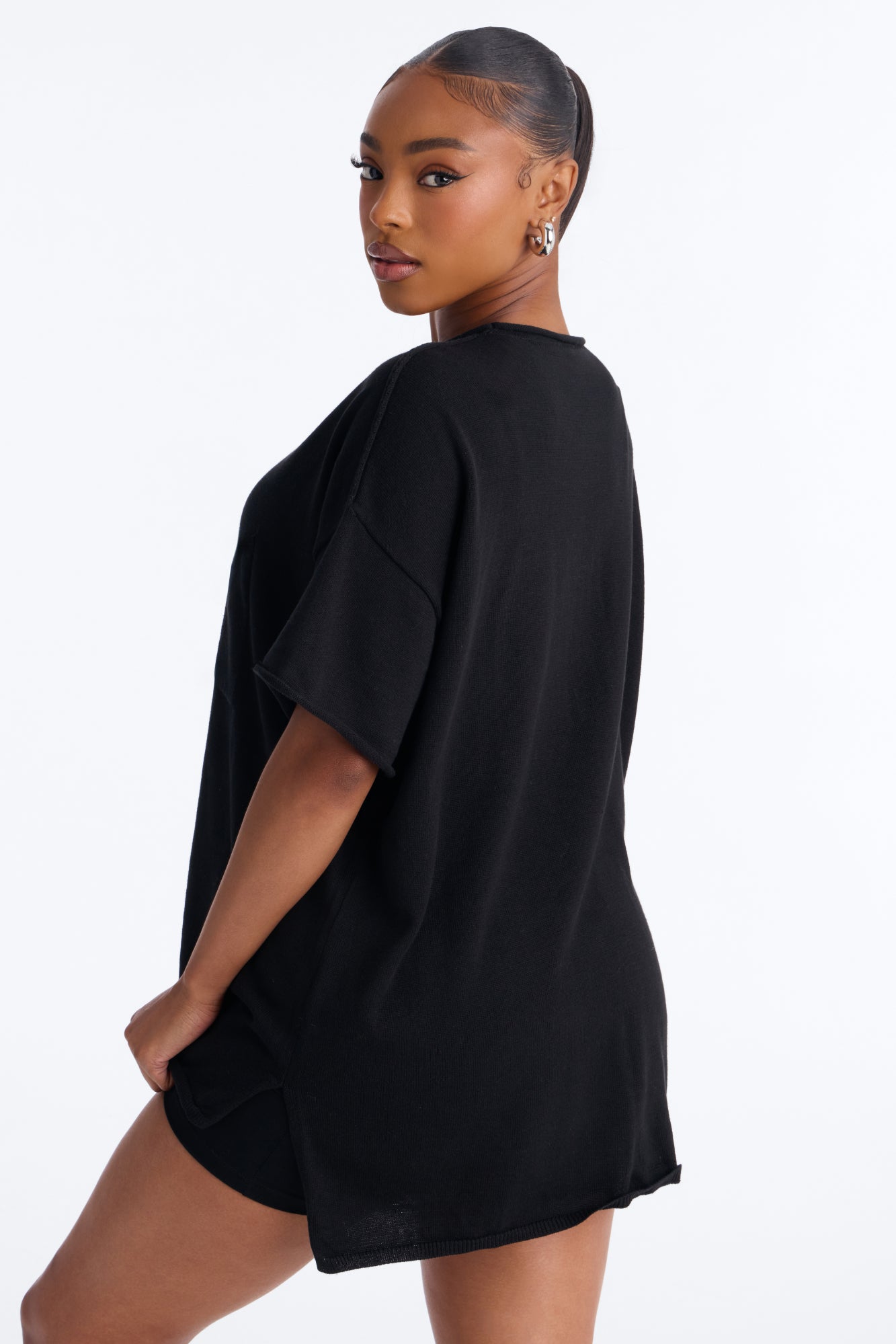 Rory Oversized Scoop Neck T Shirt - Black