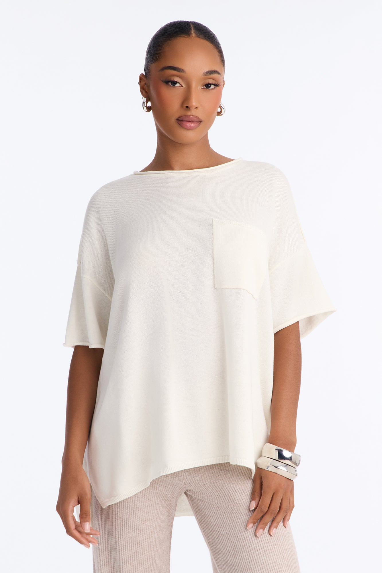Rory Oversized Scoop Neck T Shirt - Cream