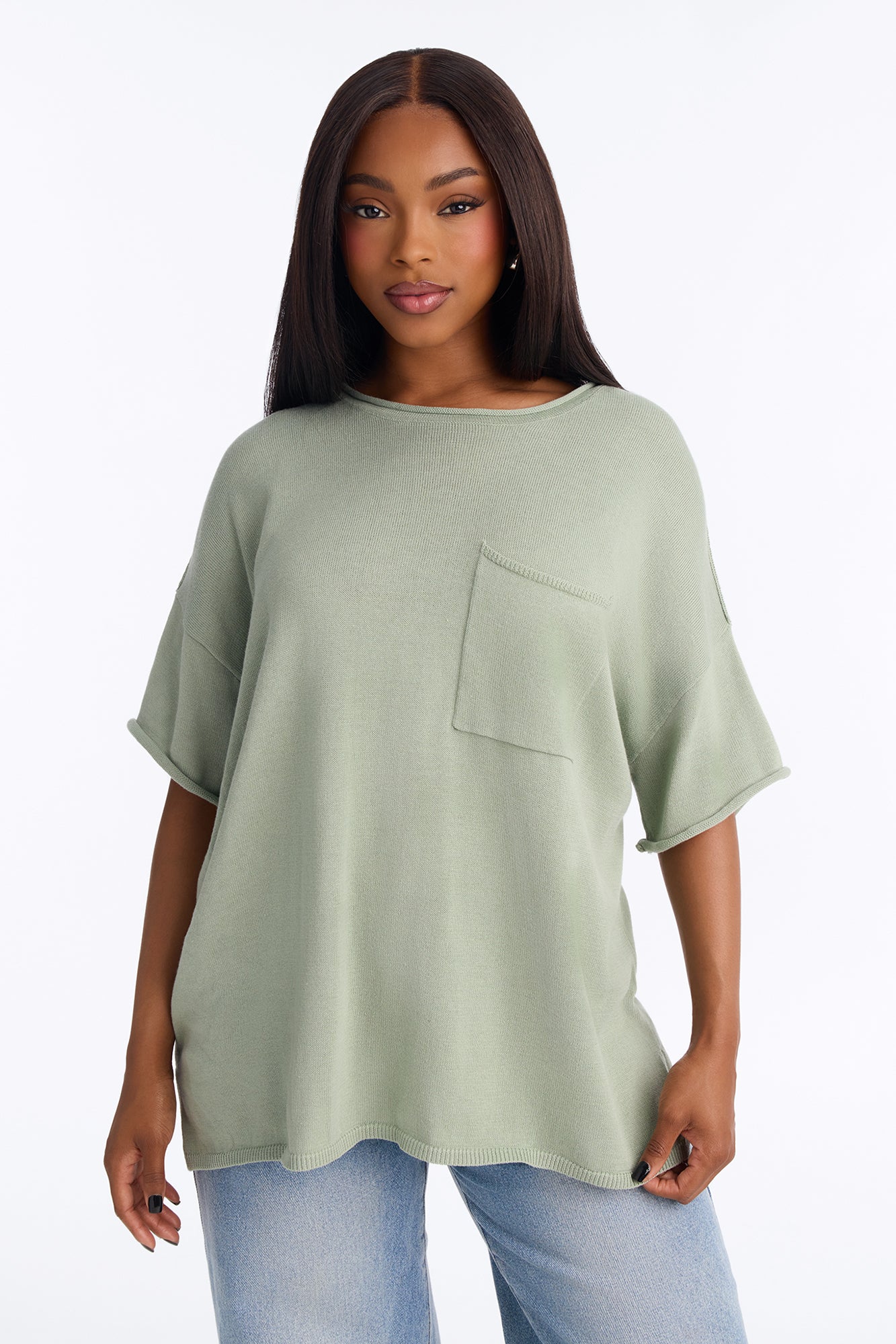 Rory Oversized Scoop Neck T Shirt - Sage