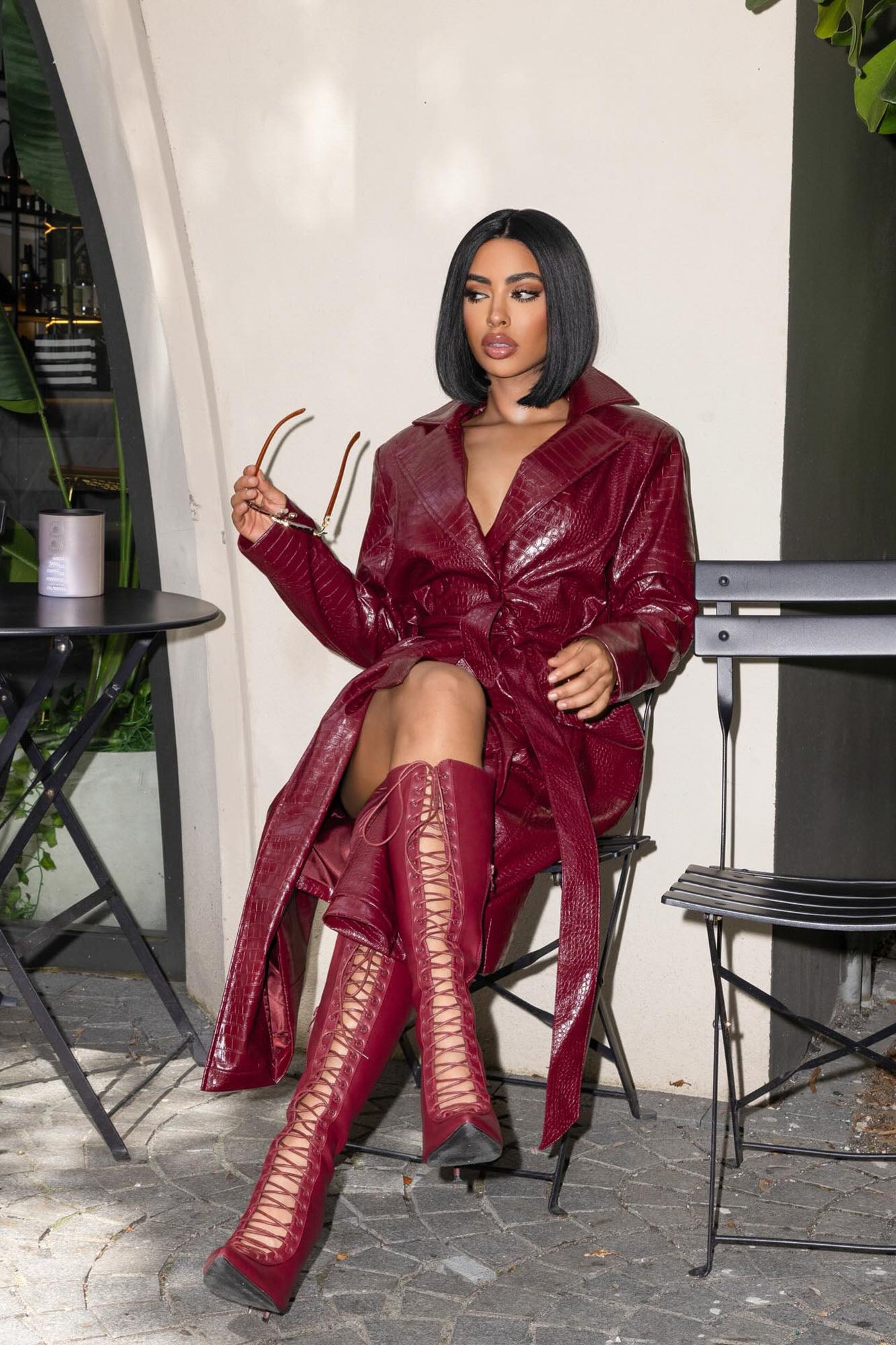 Dagger Lace Up Boots - Burgundy