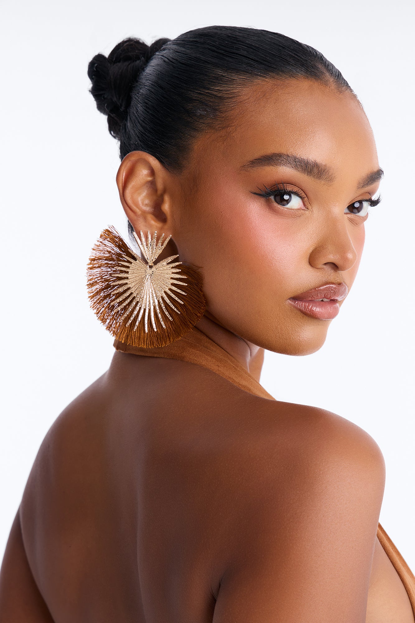 Heart Of Fringe Earrings - Gold/Brown