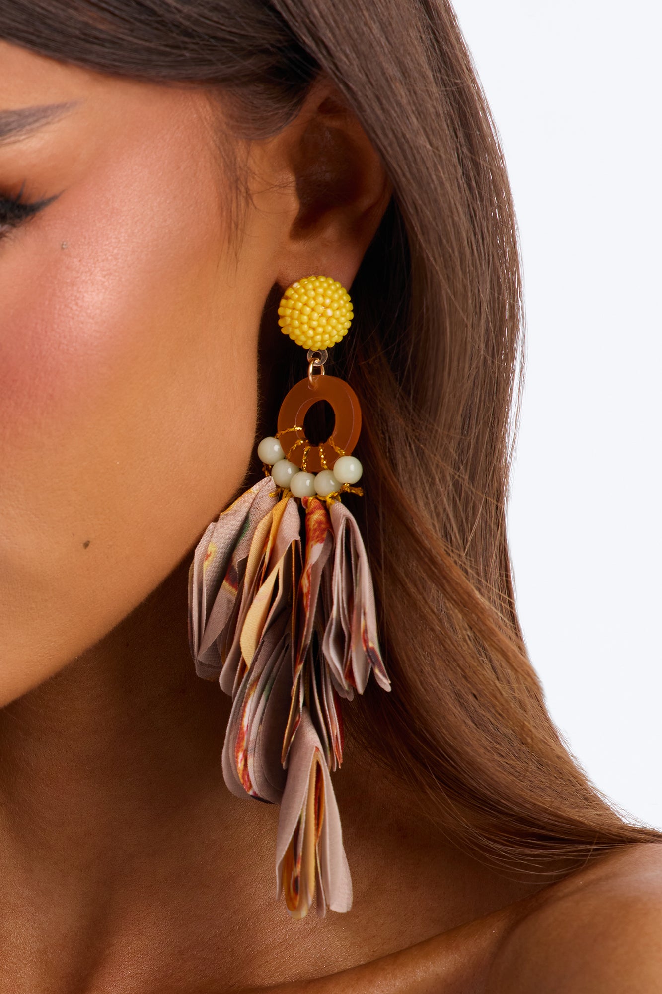 Frill Twirl Earrings - Taupe/combo
