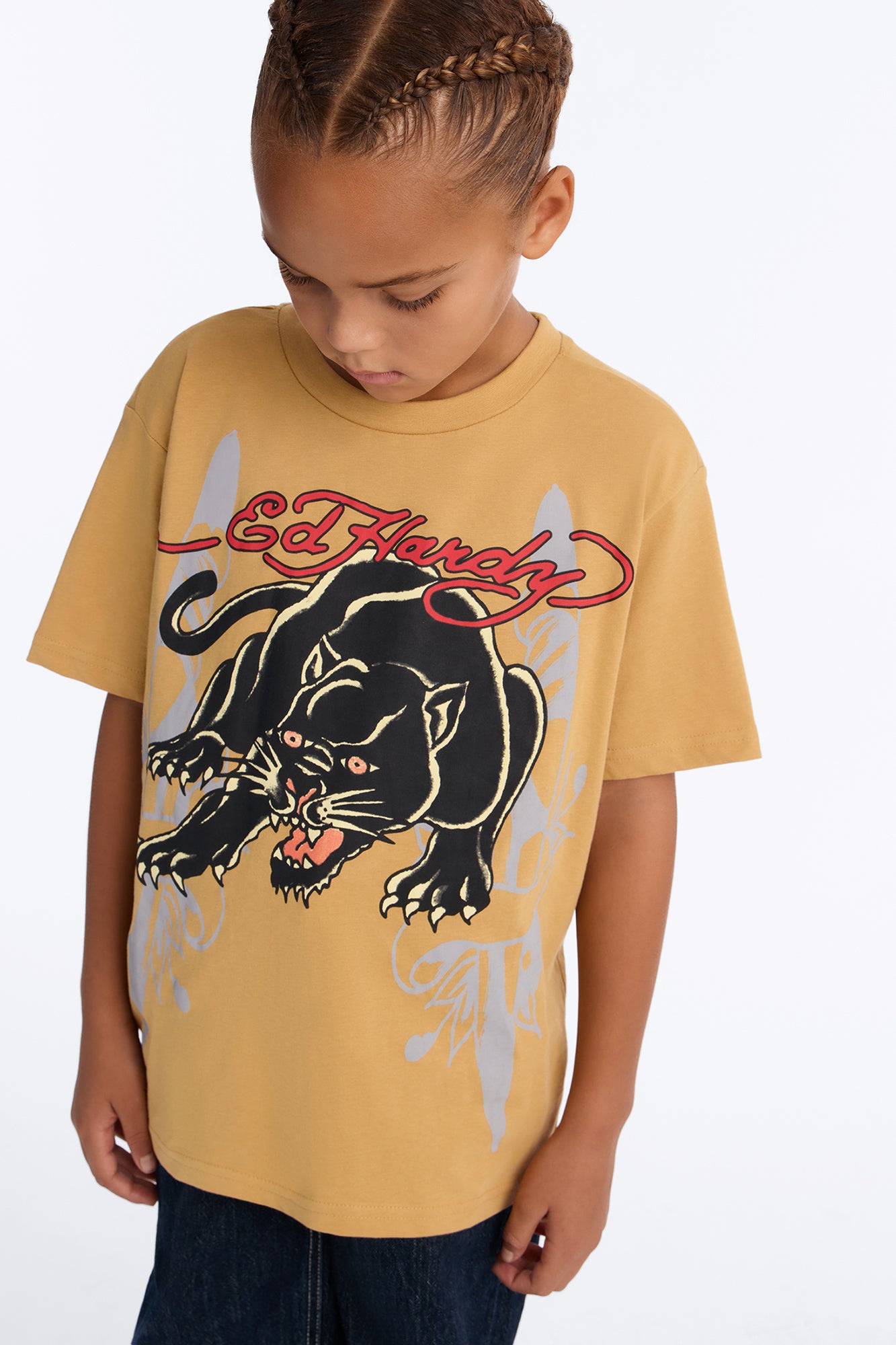 Mini Ed Hardy Powerful Panther Front/Back Short Sleeve Tee - Sand