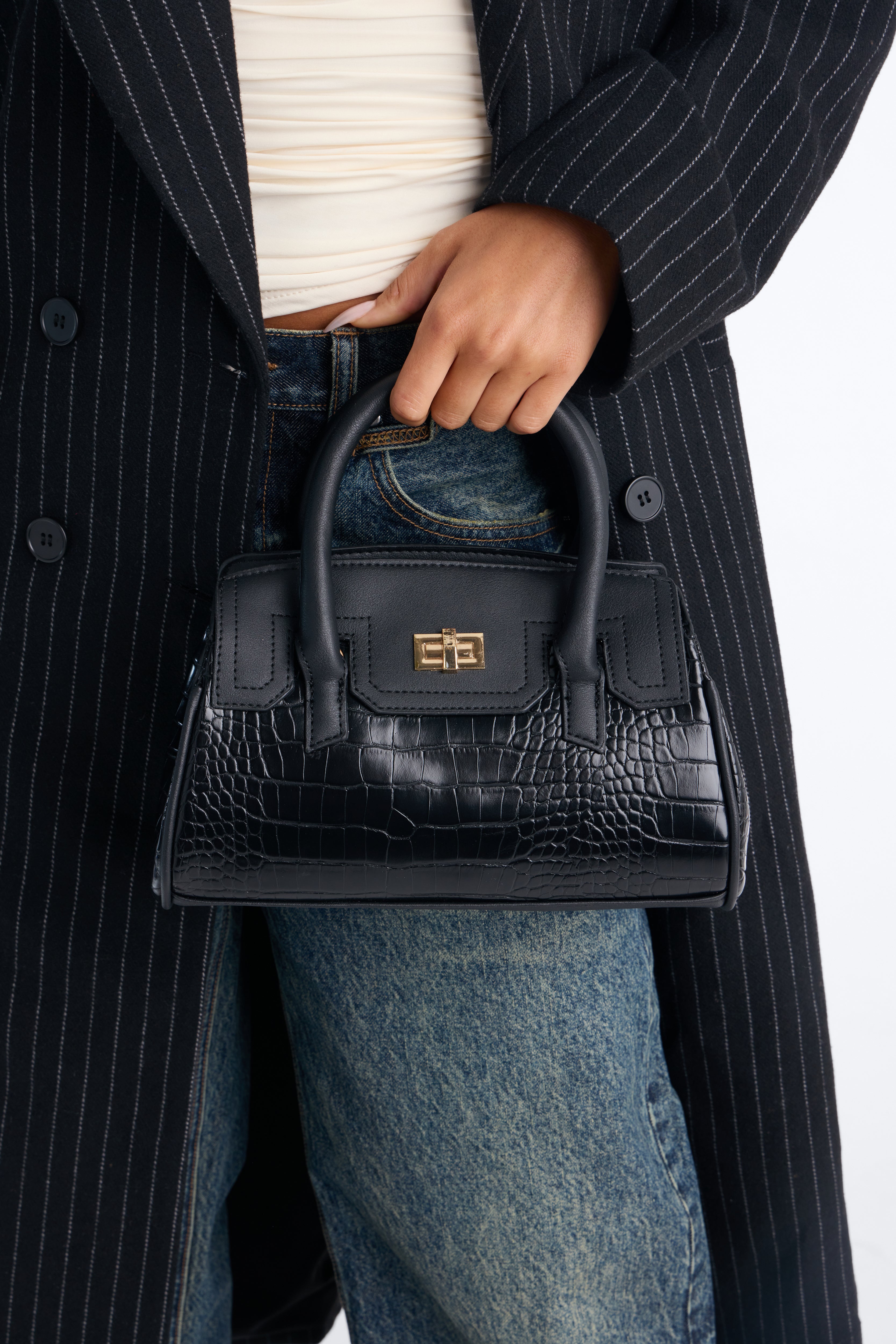 A Thing Of Beauty Faux Leather Satchel Handbag - Black