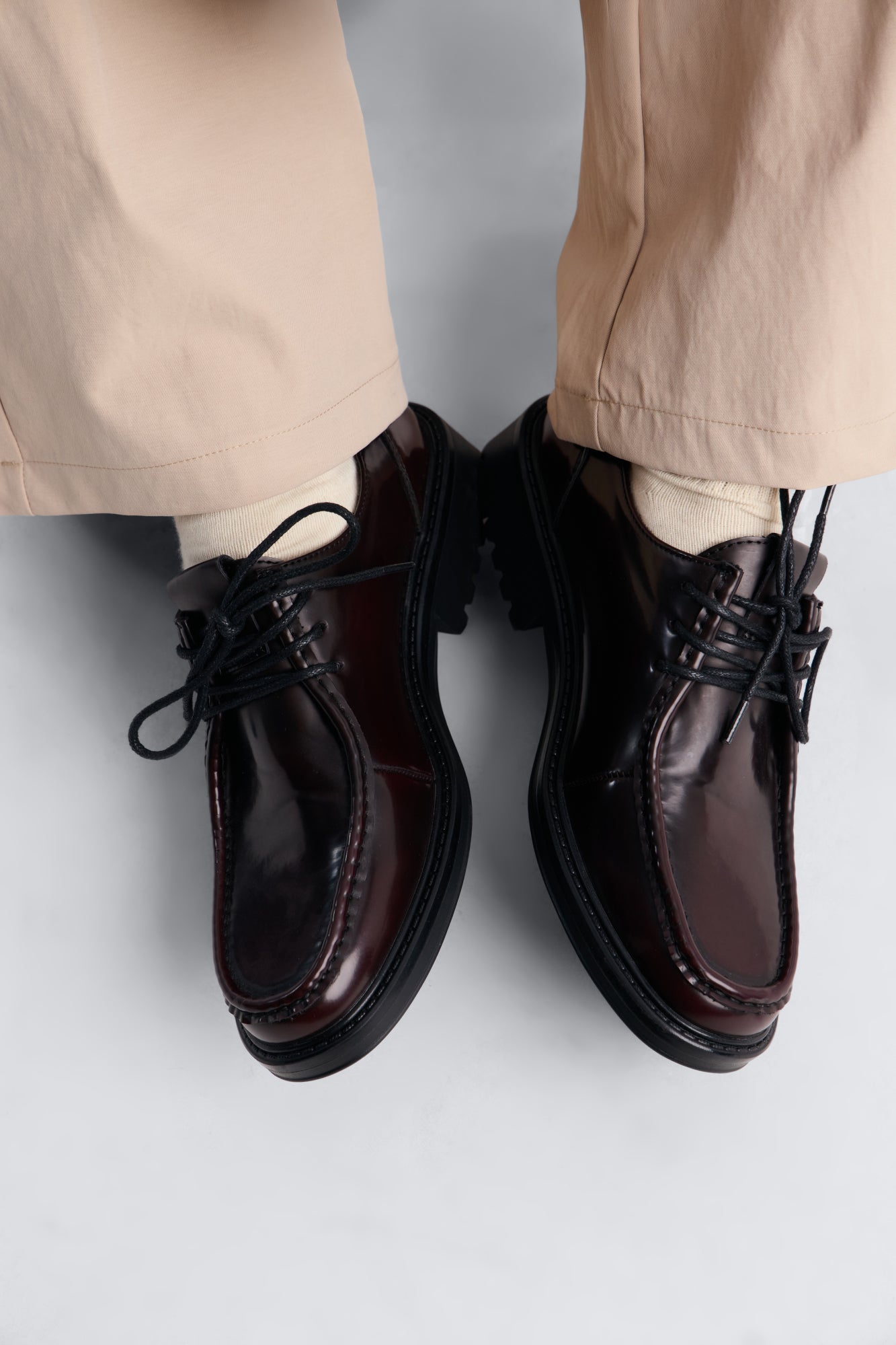 Ombre Laced Up Faux Leather Slip On Loafers - Brown