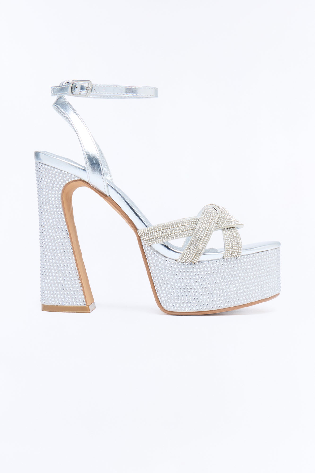 Daniya Platform Ankle Strap Heels - Silver
