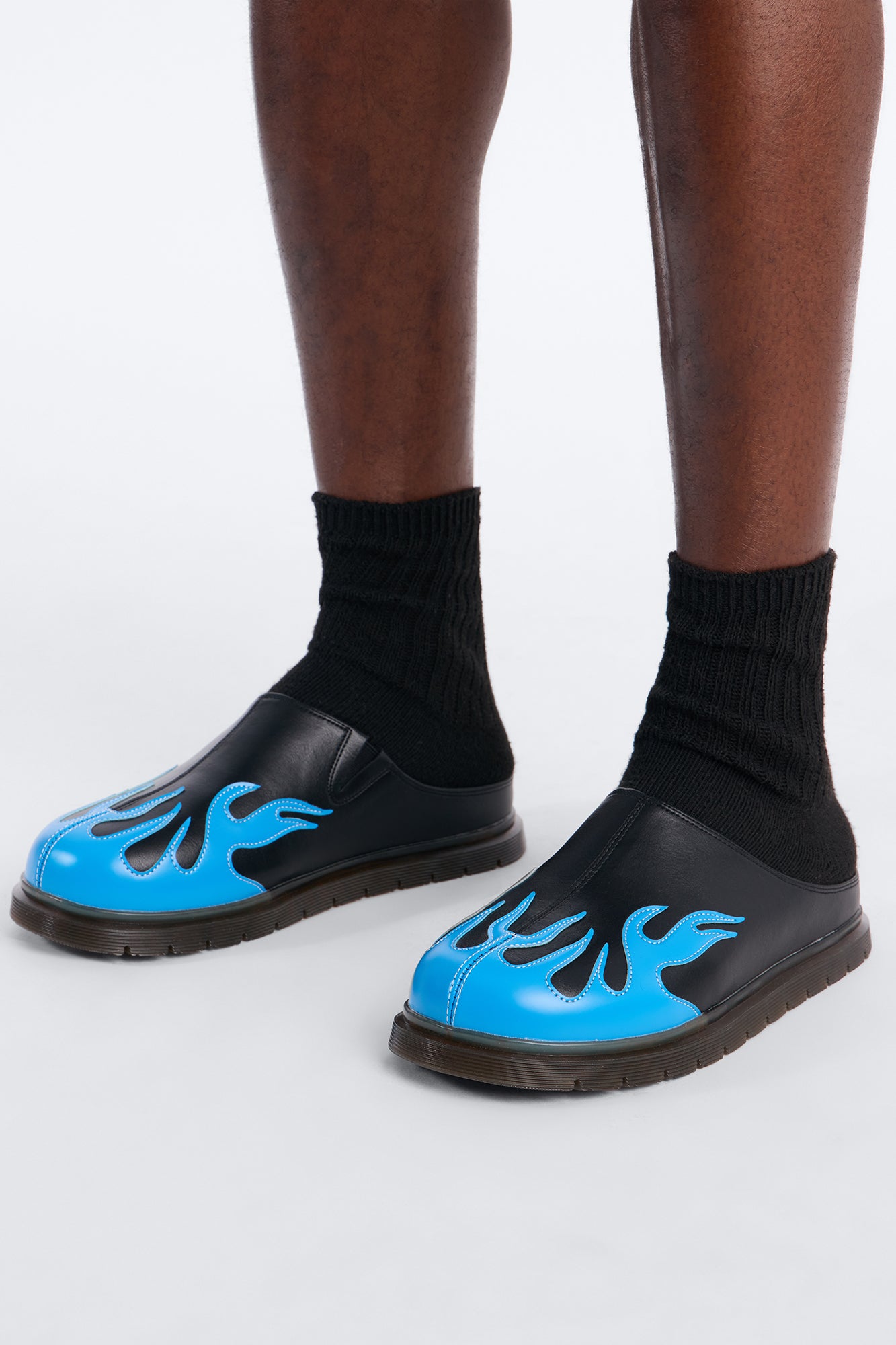 Inferno Flame Detail Slip On Mule - Black/Blue