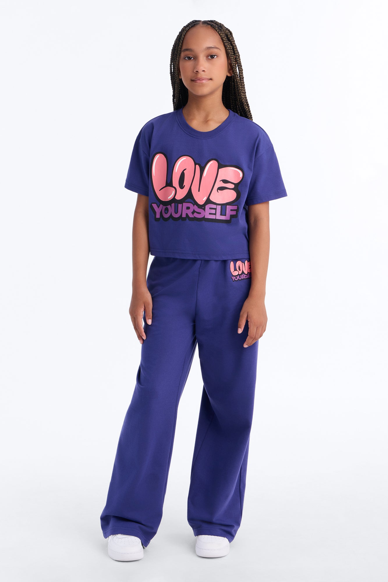 Mini Love Yourself Wide Leg Pant Set - Navy
