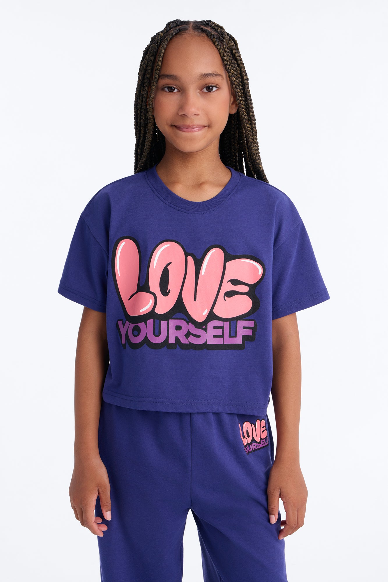 Mini Love Yourself Wide Leg Pant Set - Navy