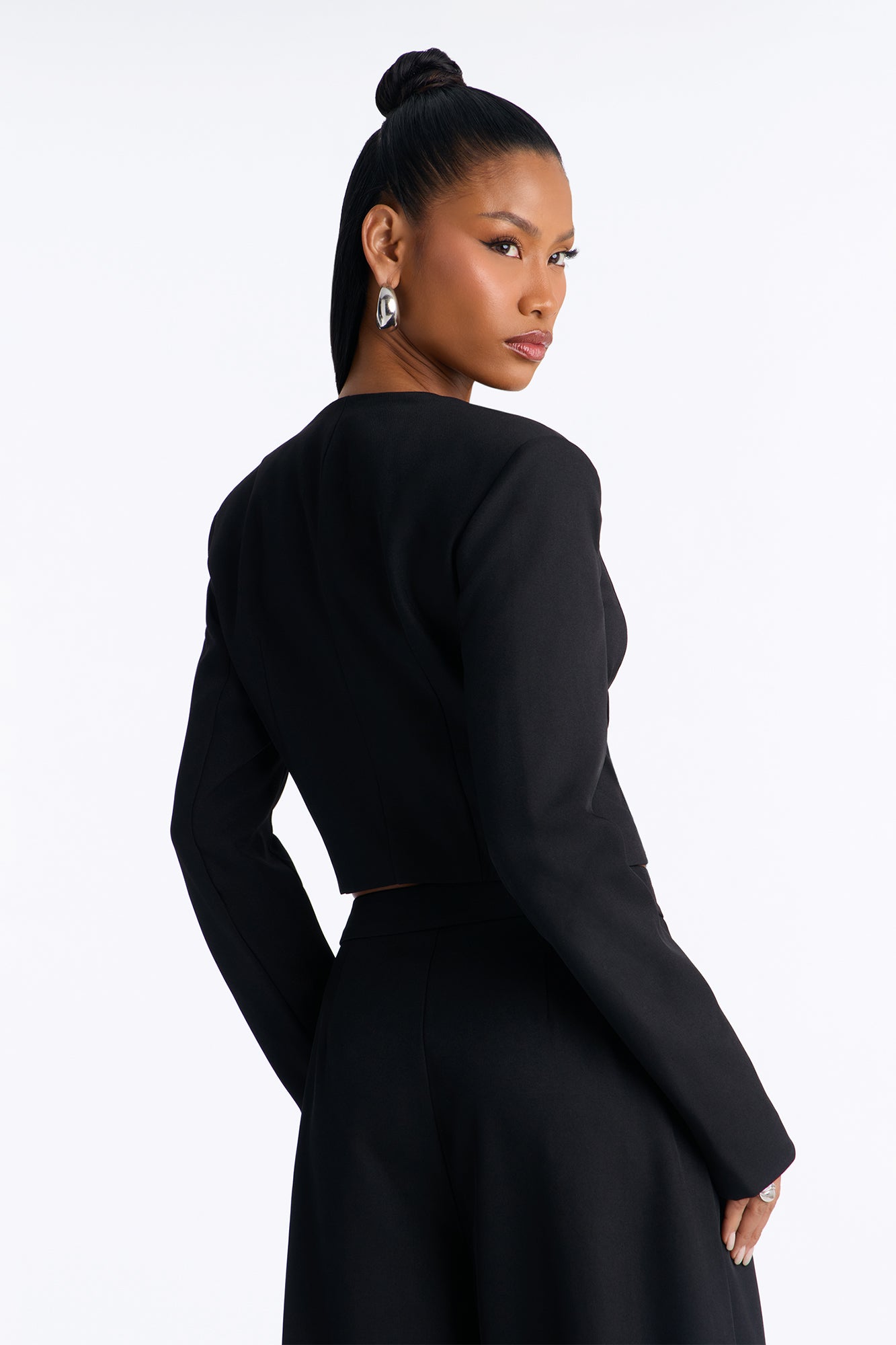 Josephine Collarless Button Front Cropped Blazer - Black