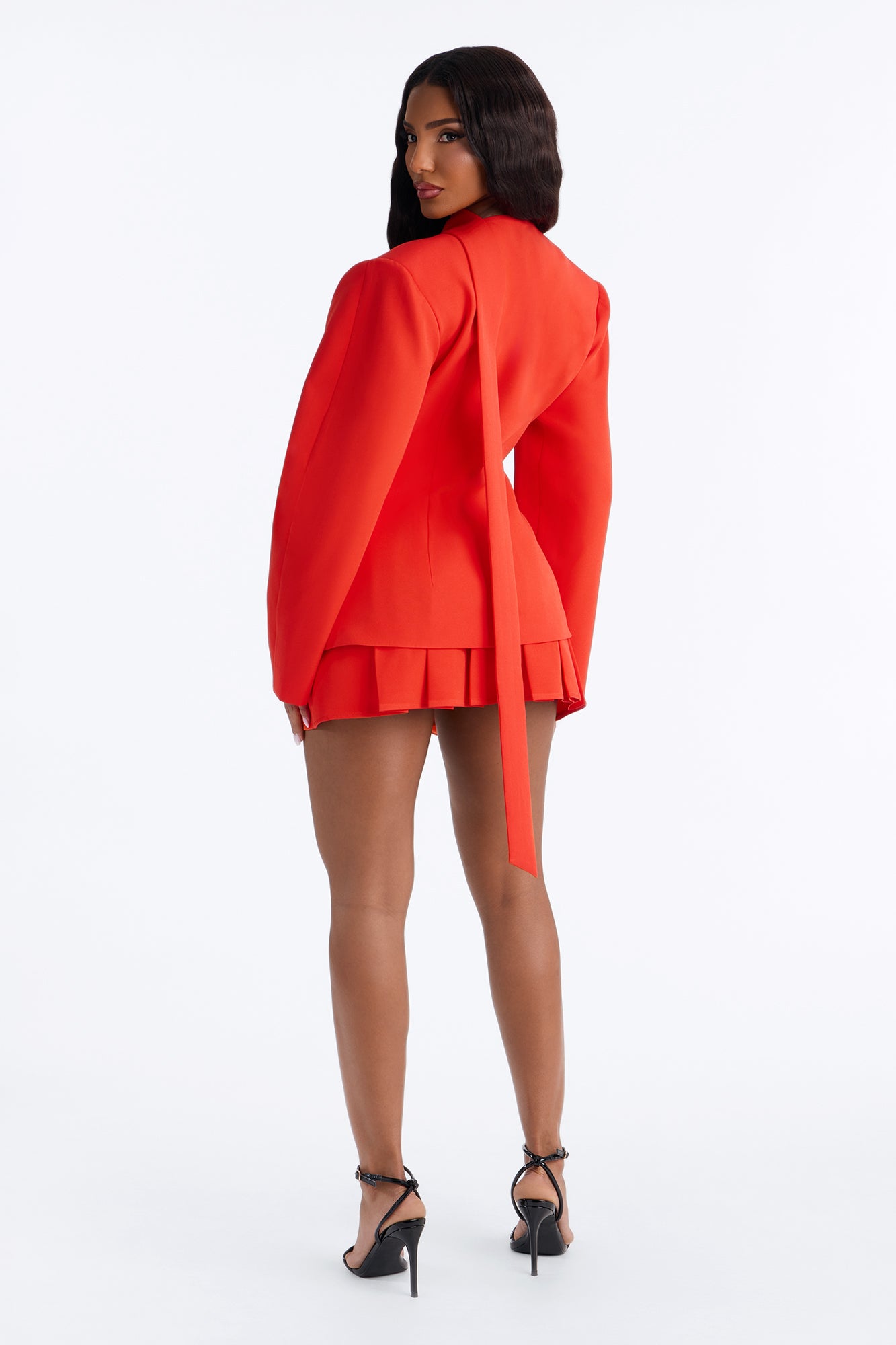 Adeline Long Sleeve Scarf Blazer - Red