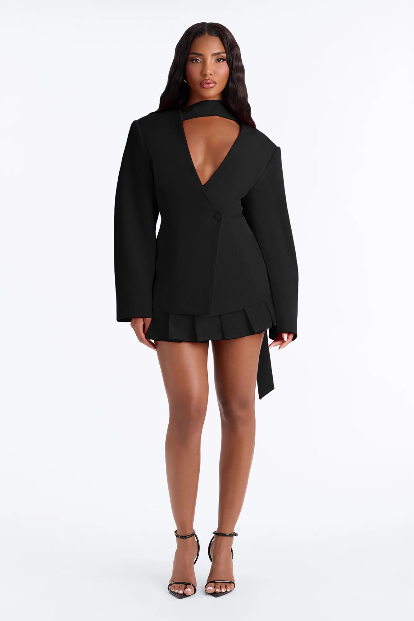 Adeline Mid Rise Pleated Mini Skirt - Black