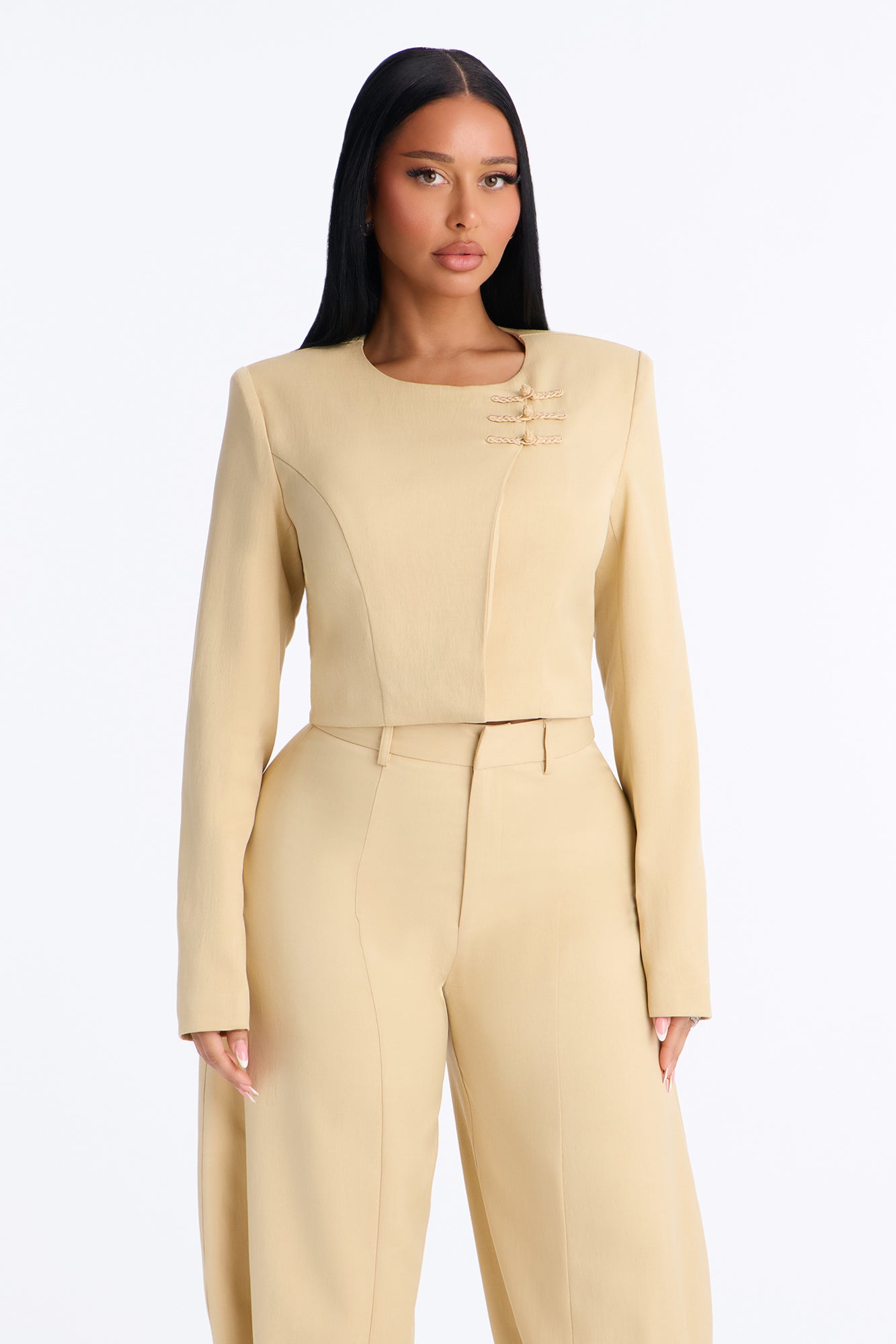 Parris Cropped Frog Closure Trim Blazer - Honey