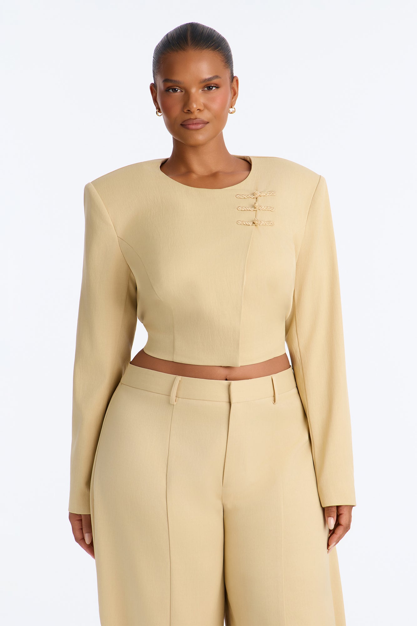 Parris Cropped Frog Closure Trim Blazer - Honey