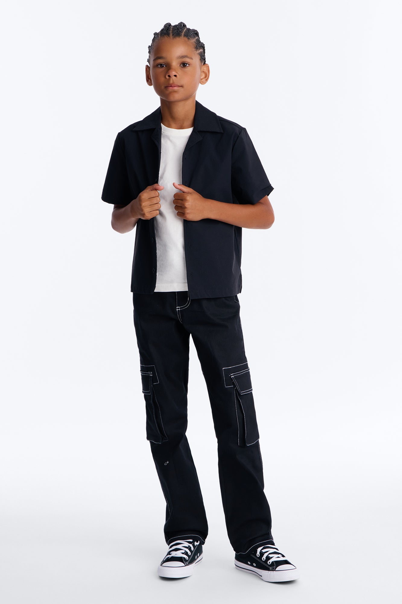 Mini Contrast Lining Carpenter Straight Jeans - Black