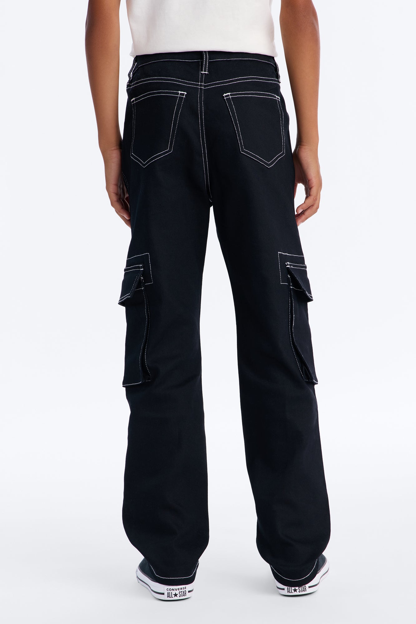 Mini Contrast Lining Carpenter Straight Jeans - Black