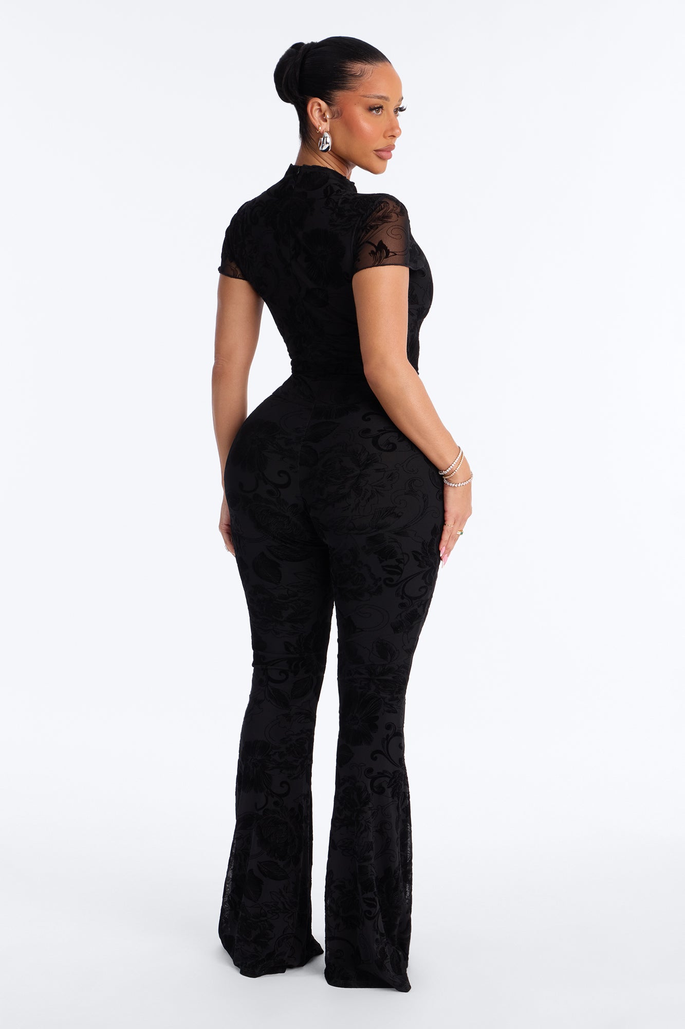 Dream Date Flocked Jumpsuit - Black