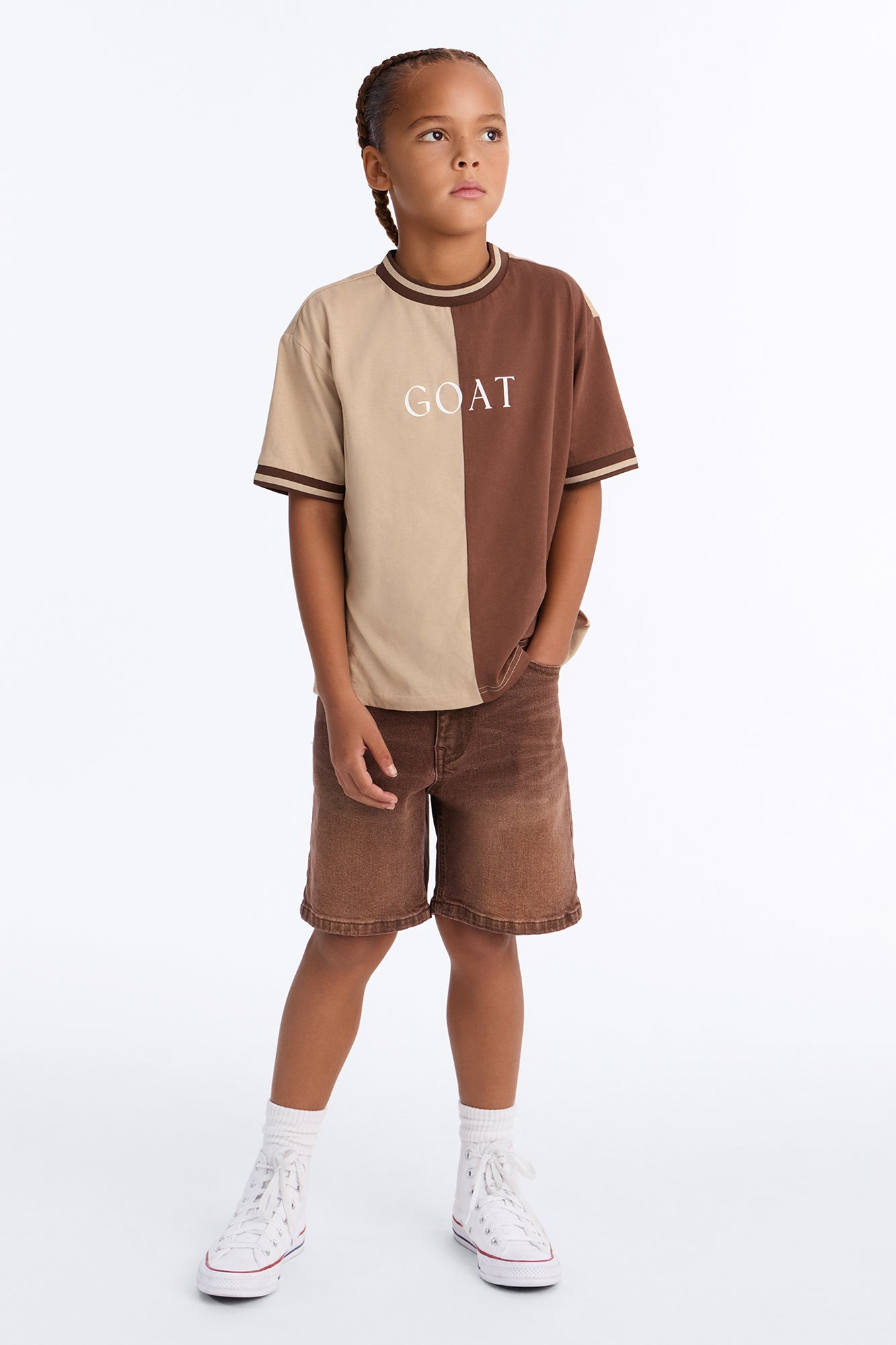 Mini GOAT Color Block Short Sleeve Tee - Brown