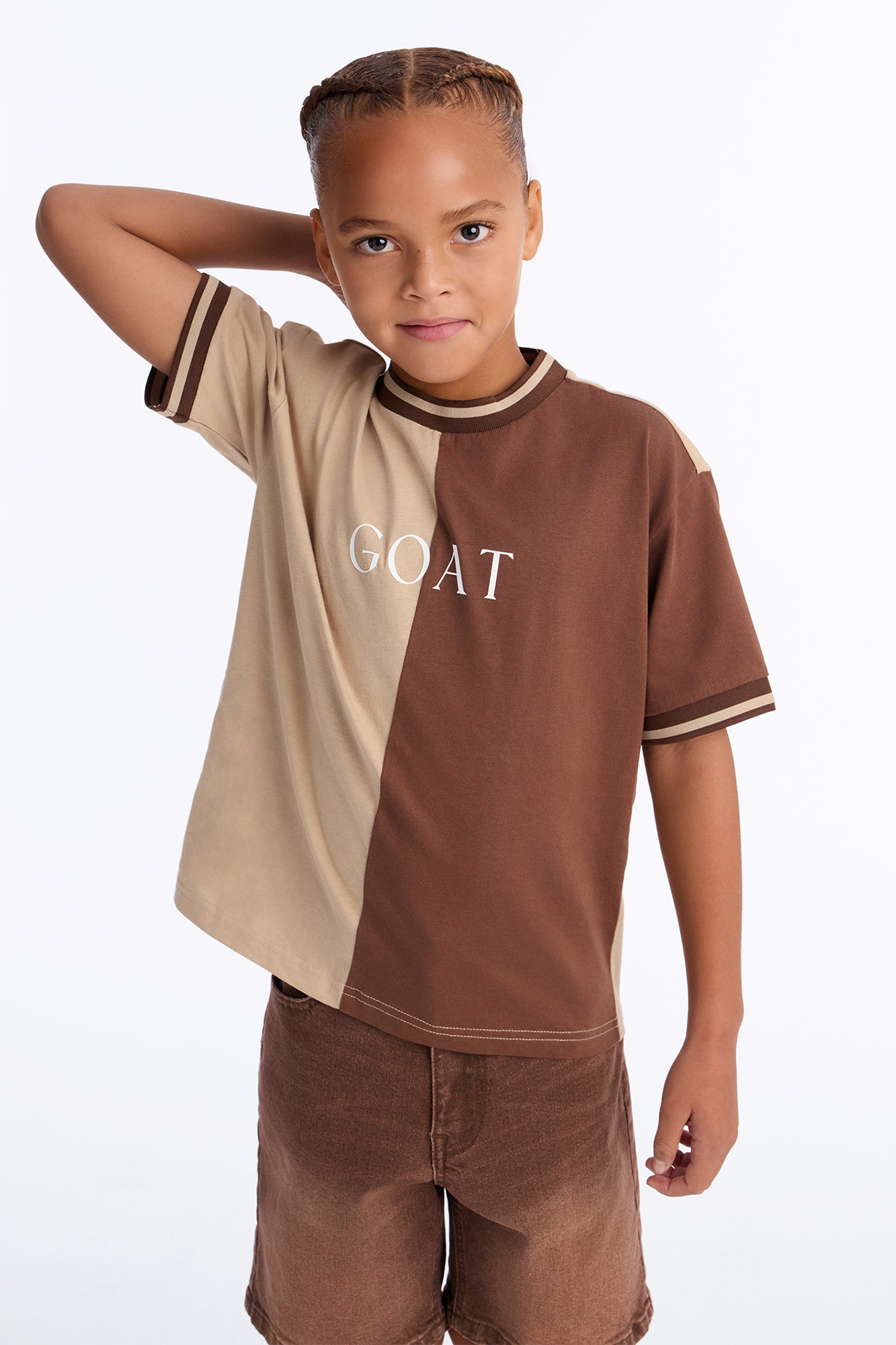 Mini GOAT Color Block Short Sleeve Tee - Brown