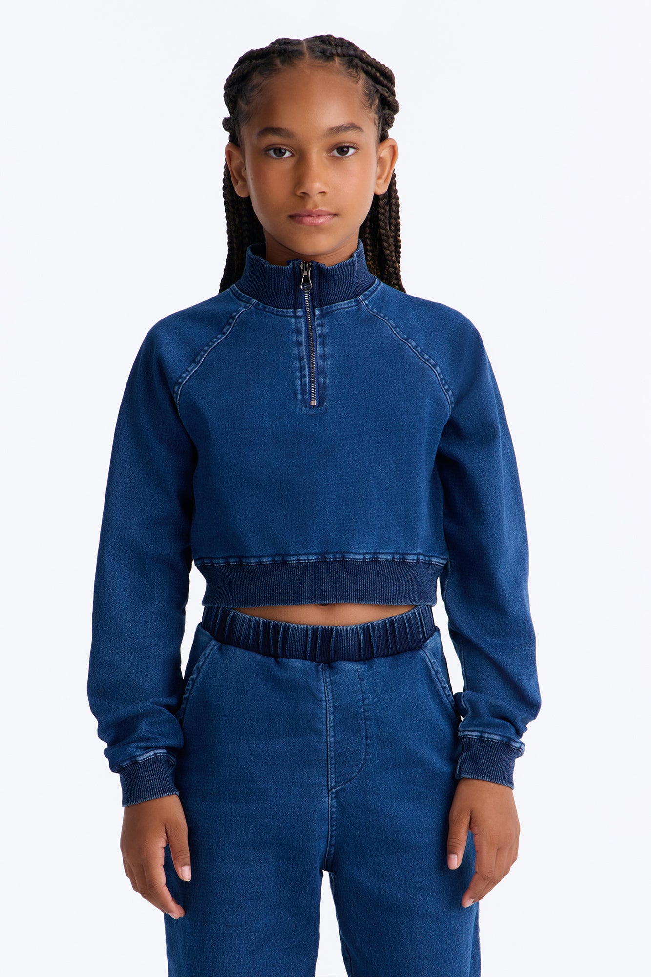 Mini Khloe Knit Denim Pant Set - Medium Wash