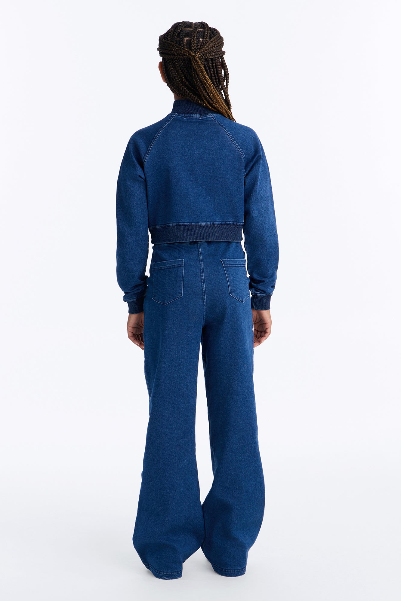 Mini Khloe Knit Denim Pant Set - Medium Wash