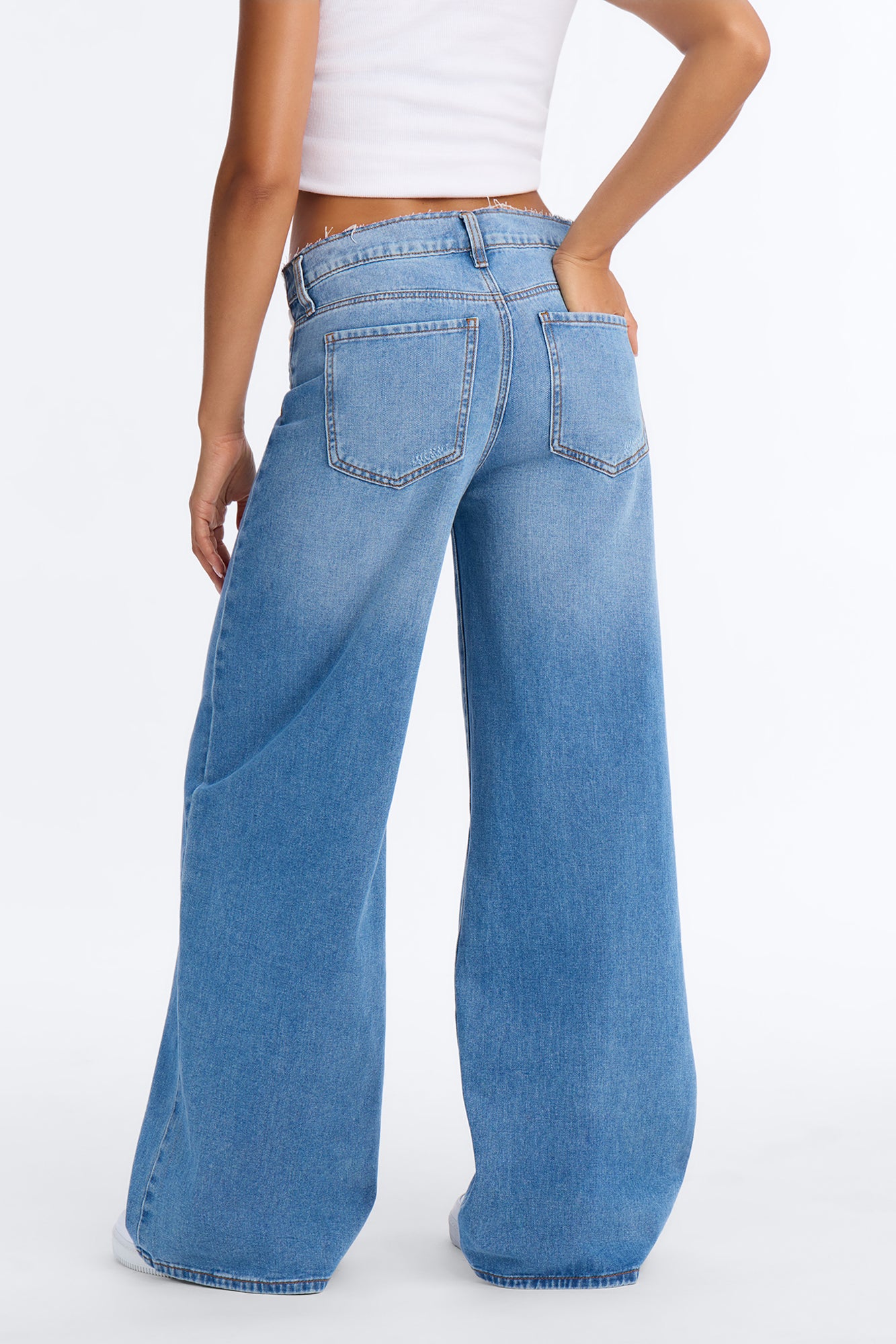 Take A Hint Foldover Wide Leg Jeans - Medium Wash