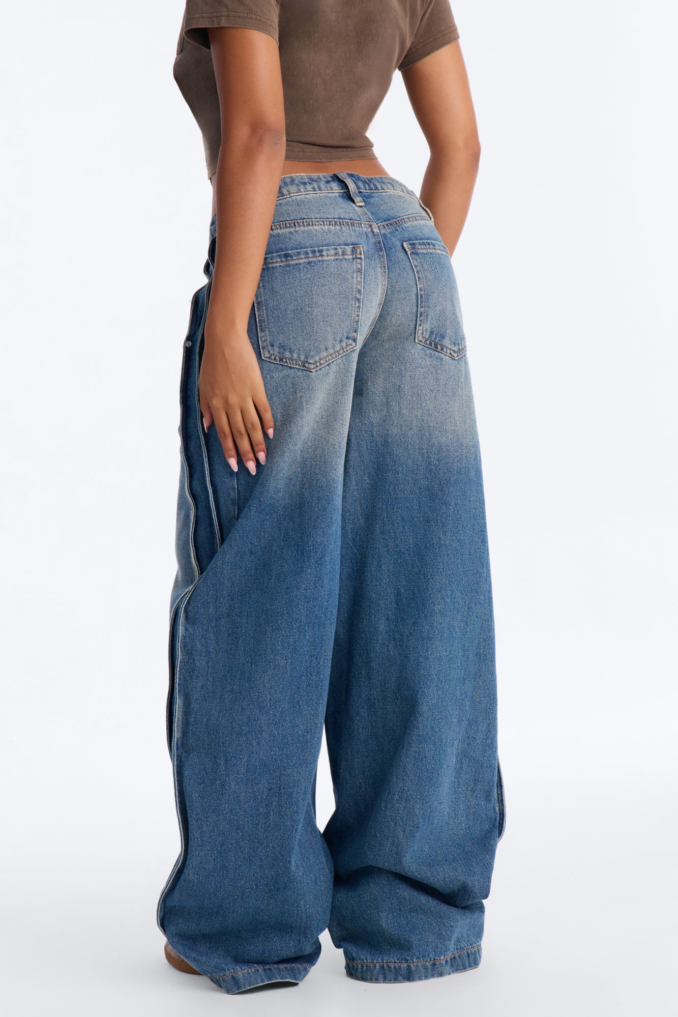 Talk Me Up Side Pleat Wide Leg Jeans - Medium Wash