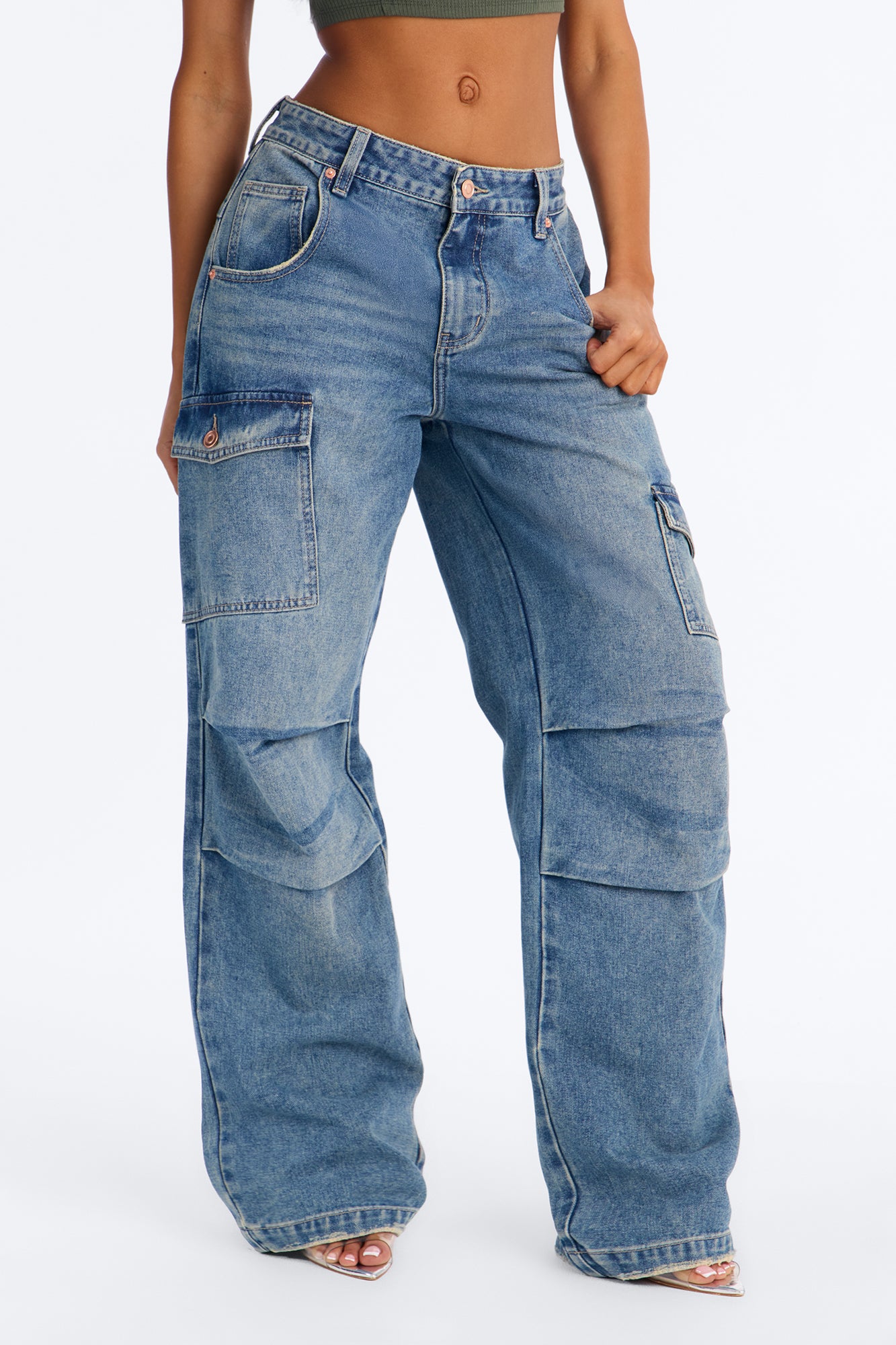 Rosarito Tinted Cargo Jeans - Medium Wash