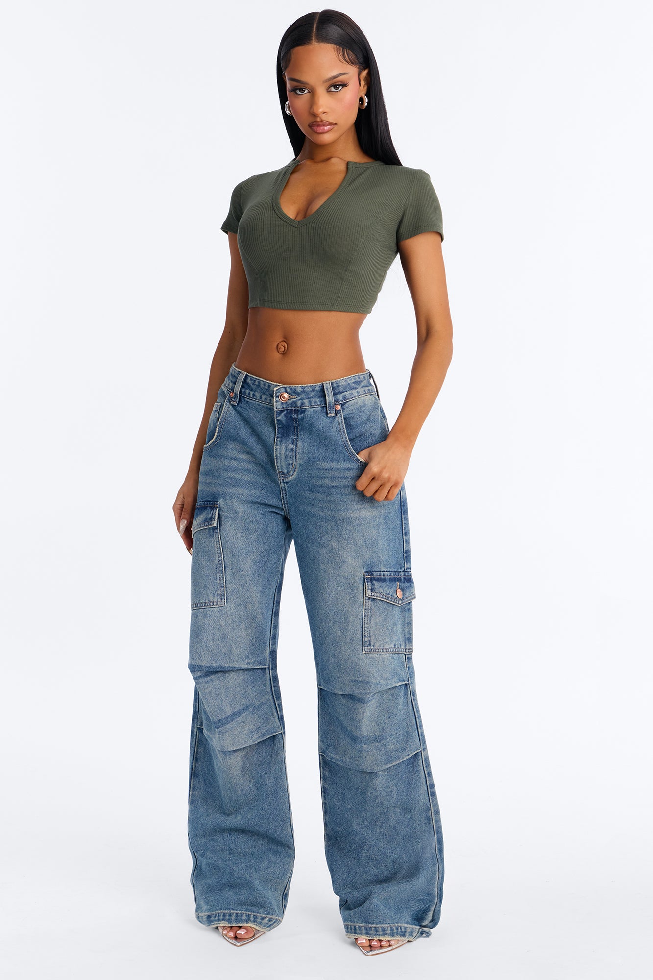 Rosarito Tinted Cargo Jeans - Medium Wash