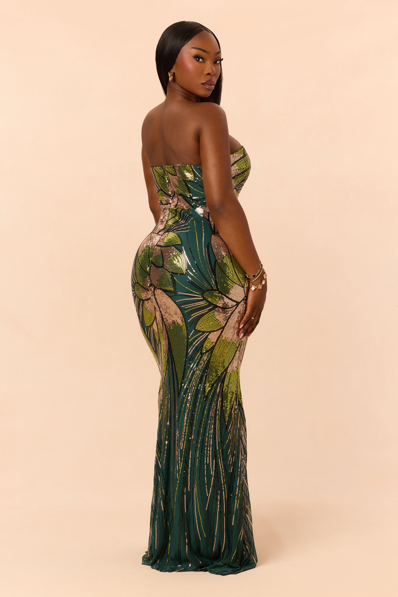 Dayah Sequin Gown - Green/combo