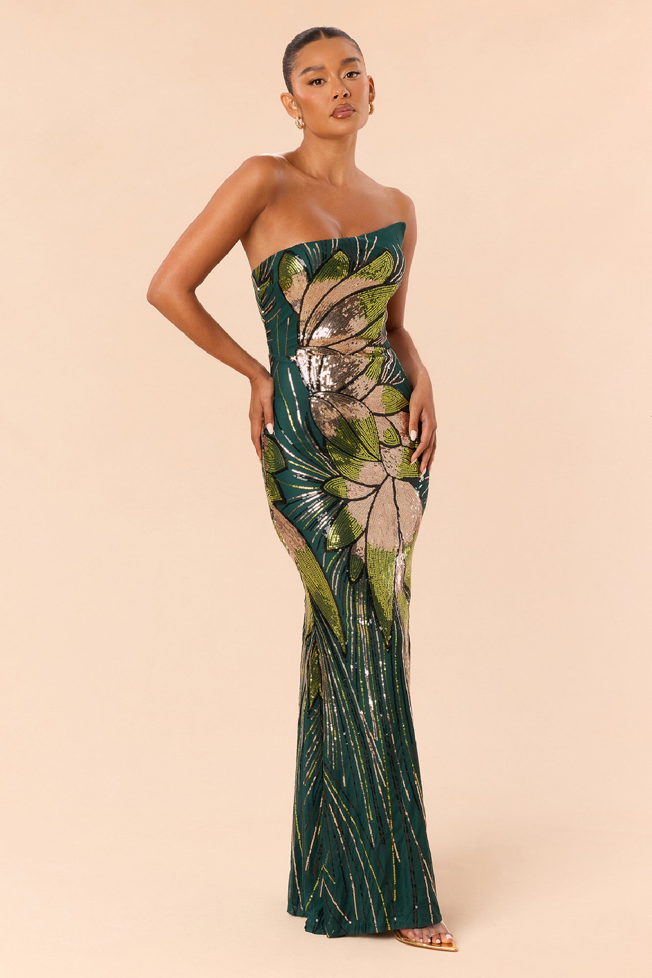 Dayah Sequin Gown - Green/combo